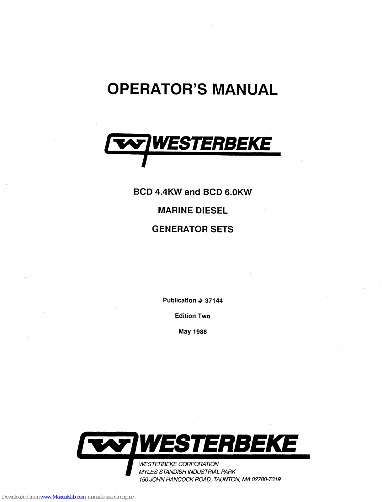 Westerbeke BCD 4.4KW, BCD 6.0KW Operator's Manual - ManualMachine.com