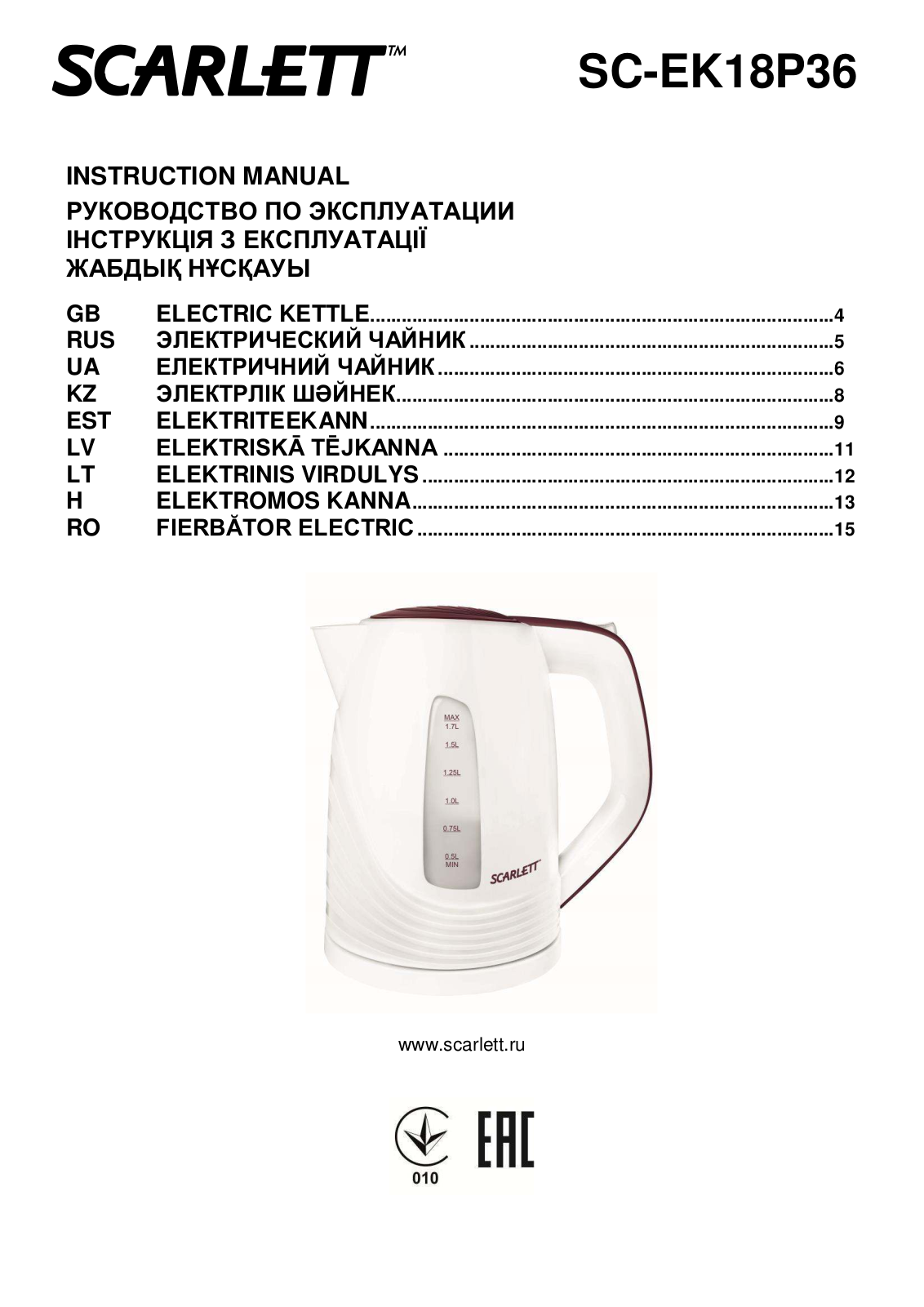 Scarlett SC-EK18P36 User Manual