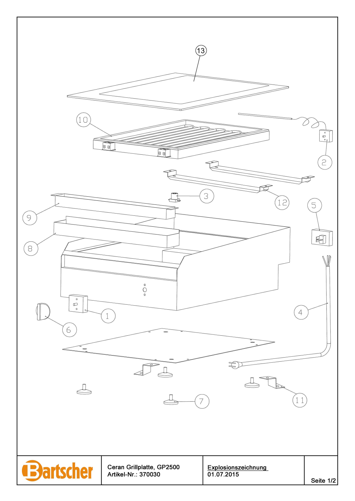 Bartscher GP2500, 370030 Parts list