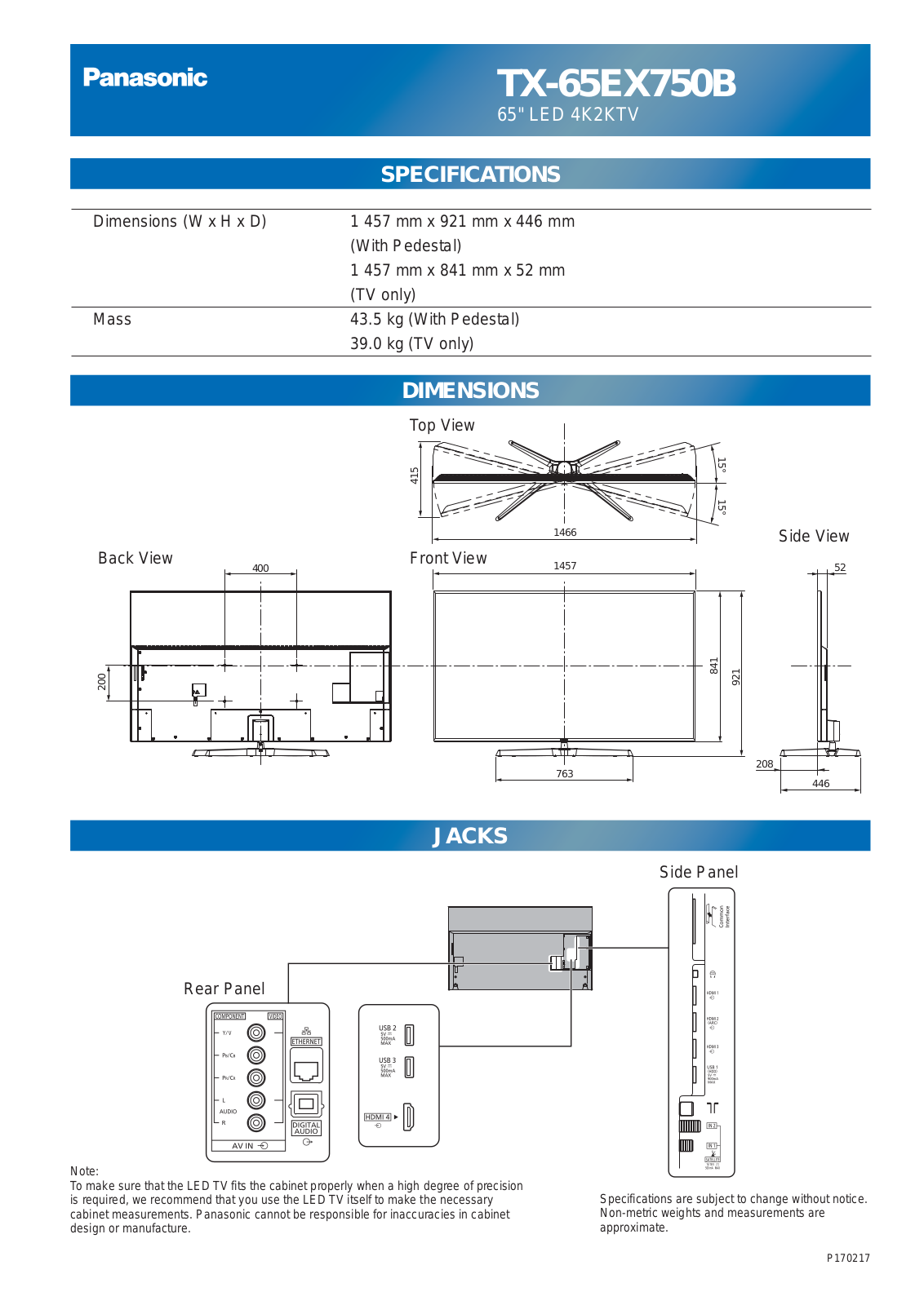Panasonic TX-65EX750B Instruction manual