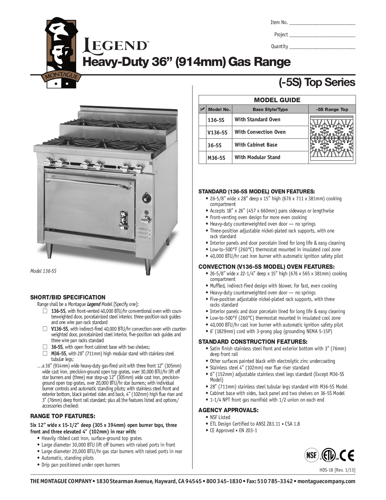 Montague 136-5S User Manual