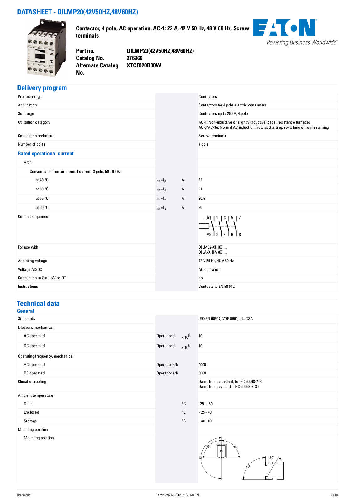 Cutler Hammer, Div of Eaton Corp XTCF020B00W Data Sheet