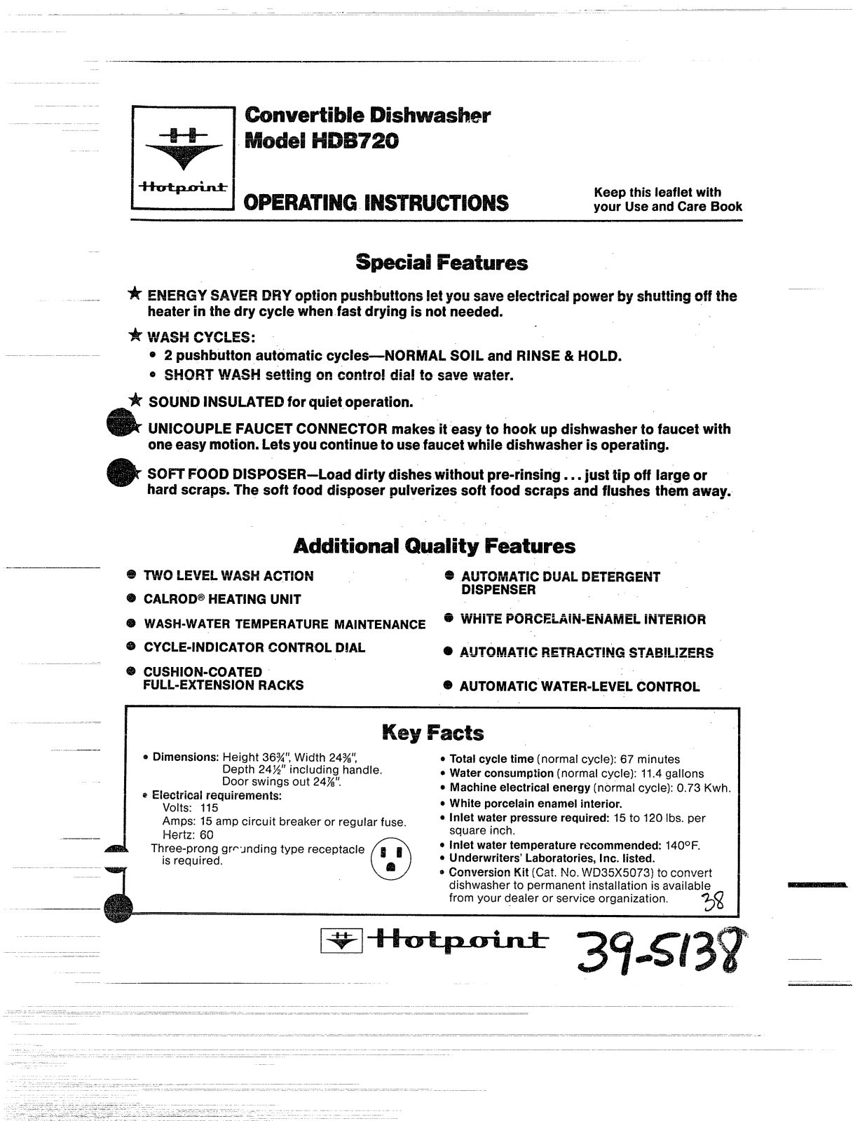 GE HDB720 Operating Instructions