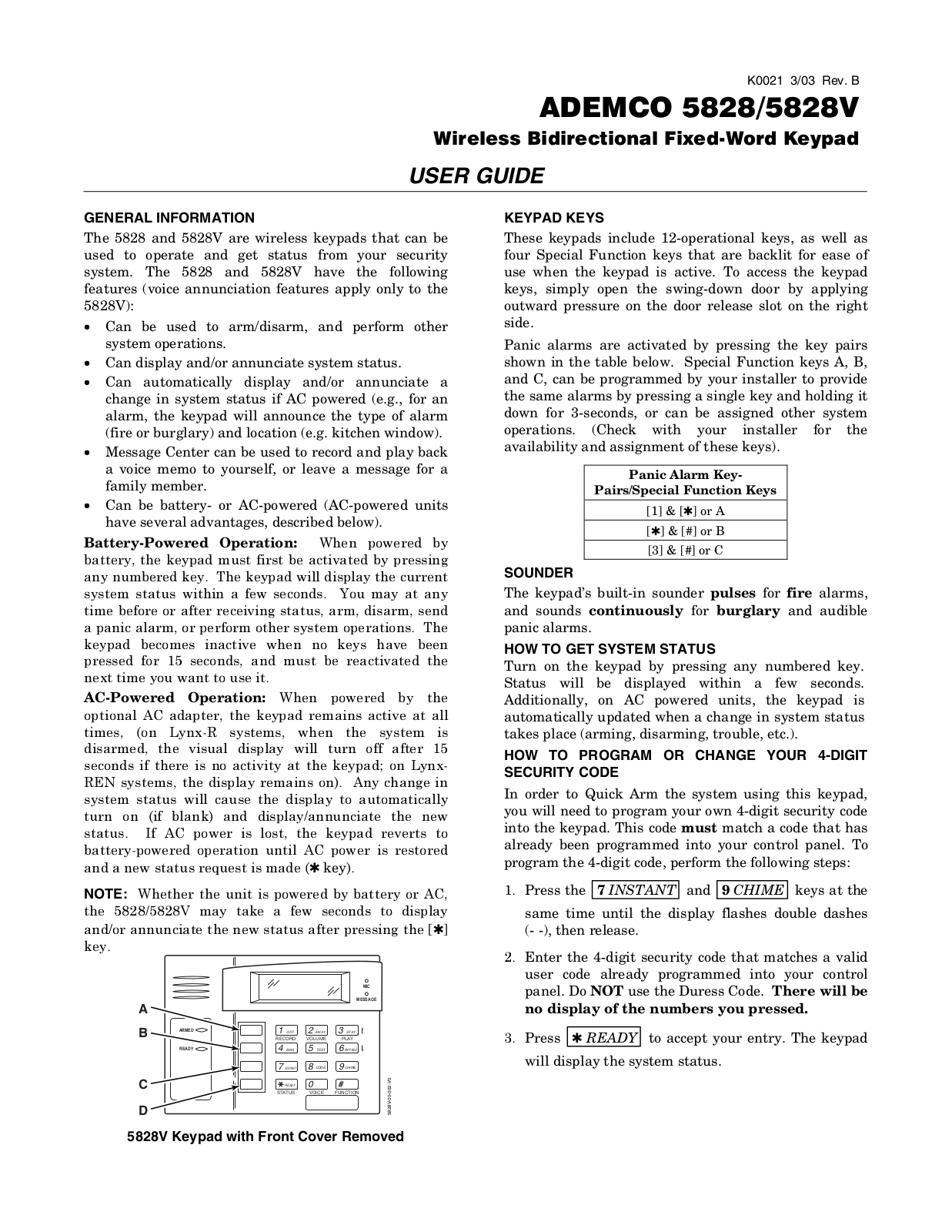 Honeywell 5828, 5828V User Manual