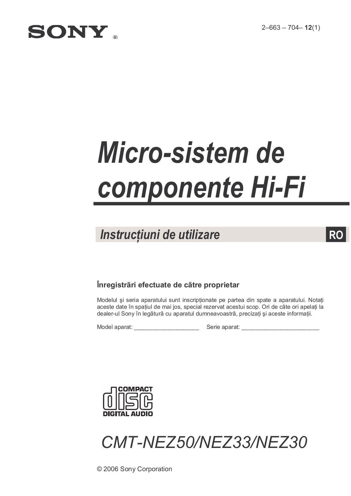 Sony CMT-NEZ50 User Manual