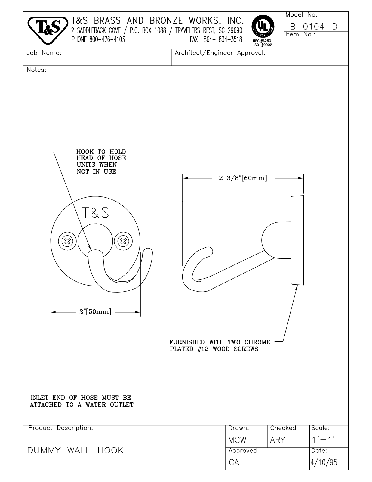 T&S Brass B-0104-D User Manual