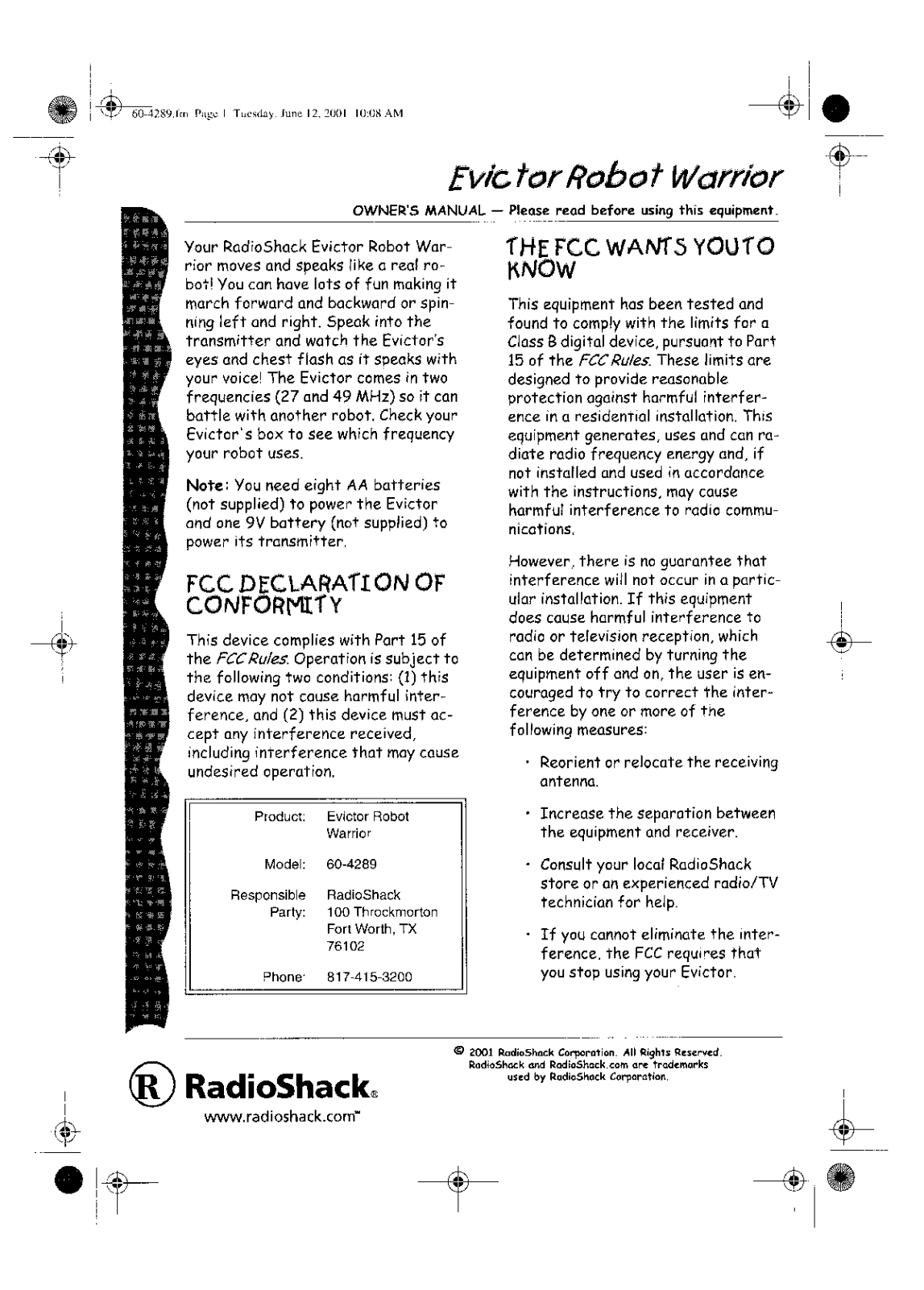 Radio Shack 6004289 Users manual