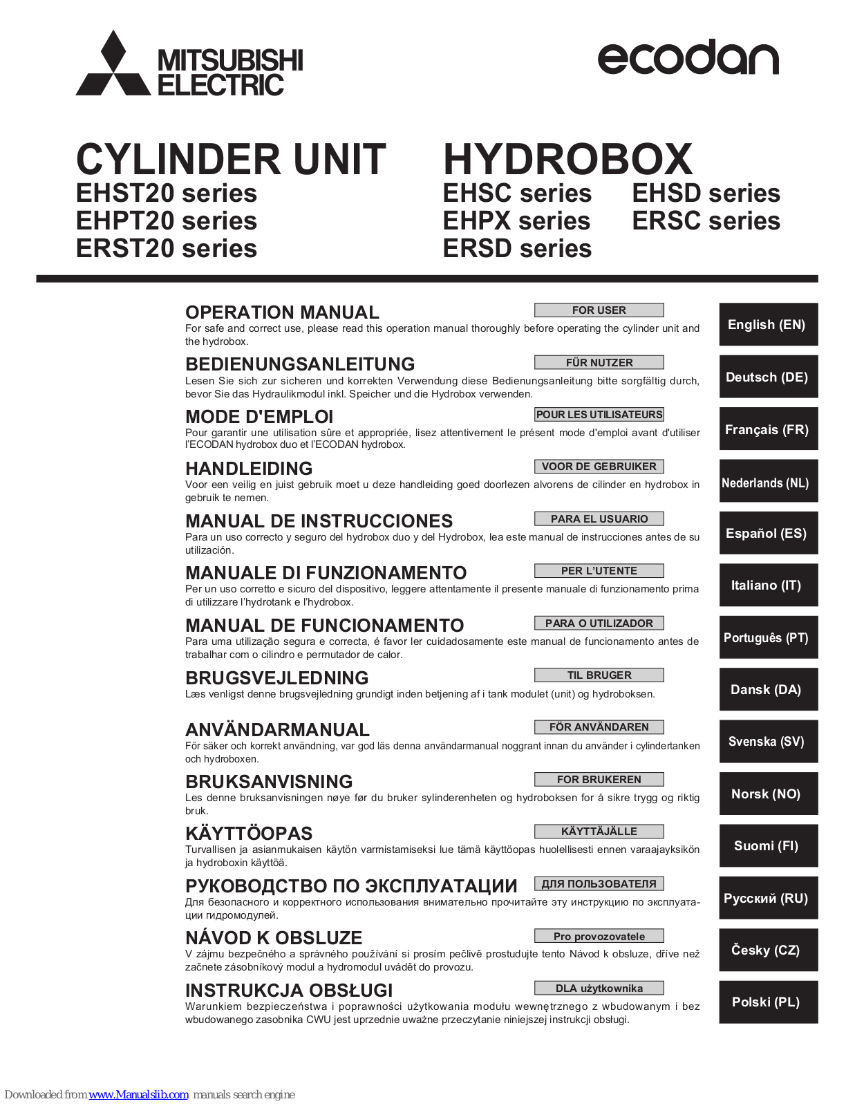 Mitsubishi EHST20C- MEC, EHST20C- VM2EC, EHST20D- VM2C, EHST20D- MEC, EHST20D- VM2EC Operation Manual