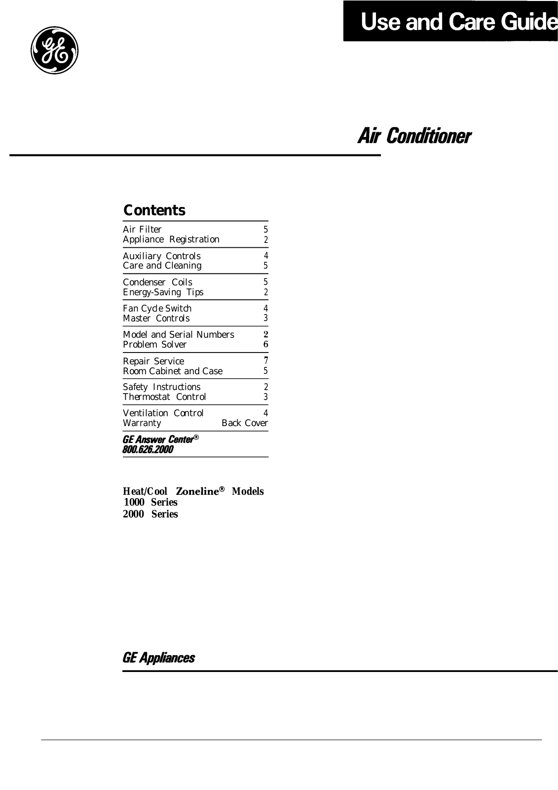 GE 1000 Series, 2000 Series Use and Care Manual