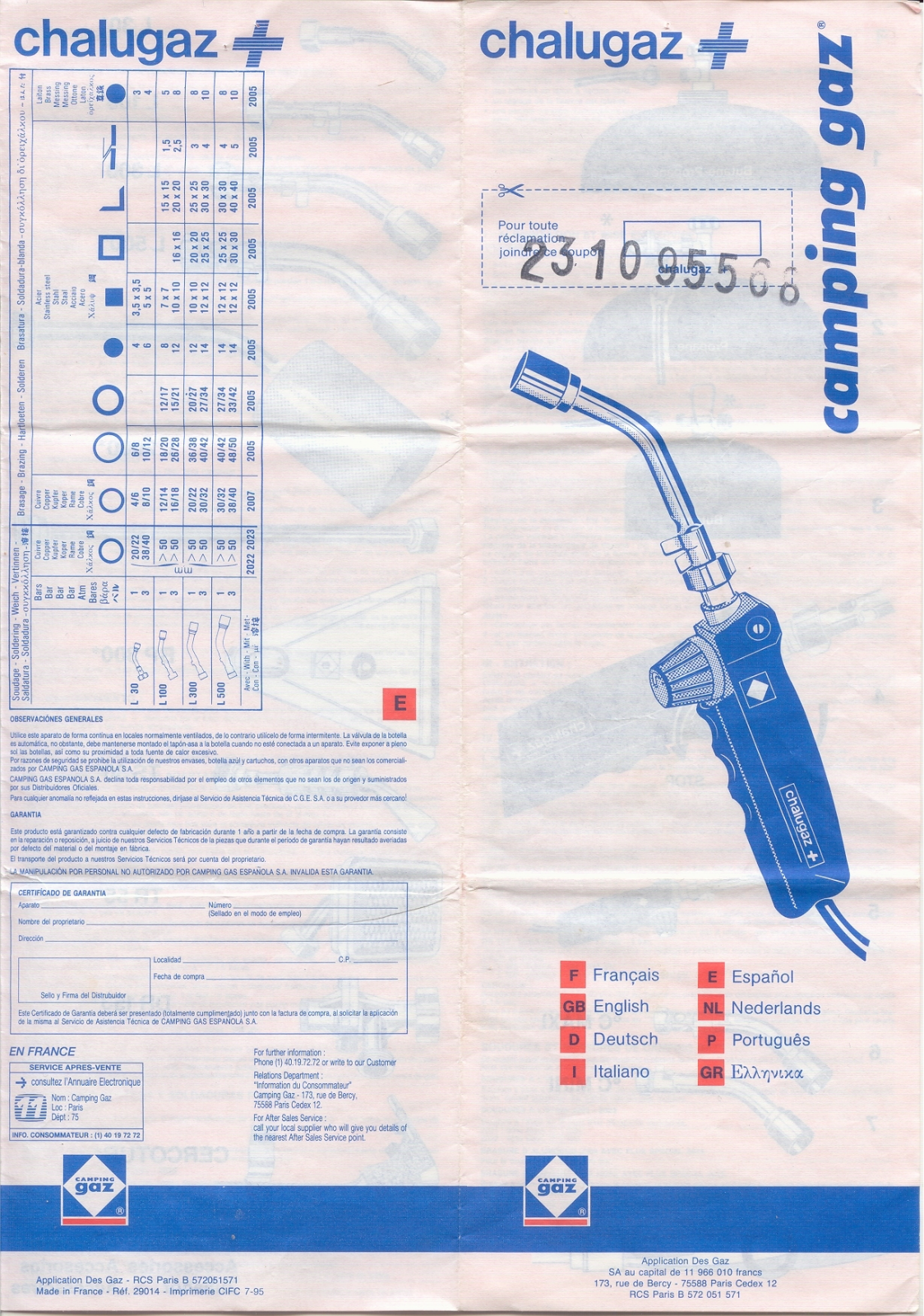 CAMPINGAZ CHALUGAZ User Manual