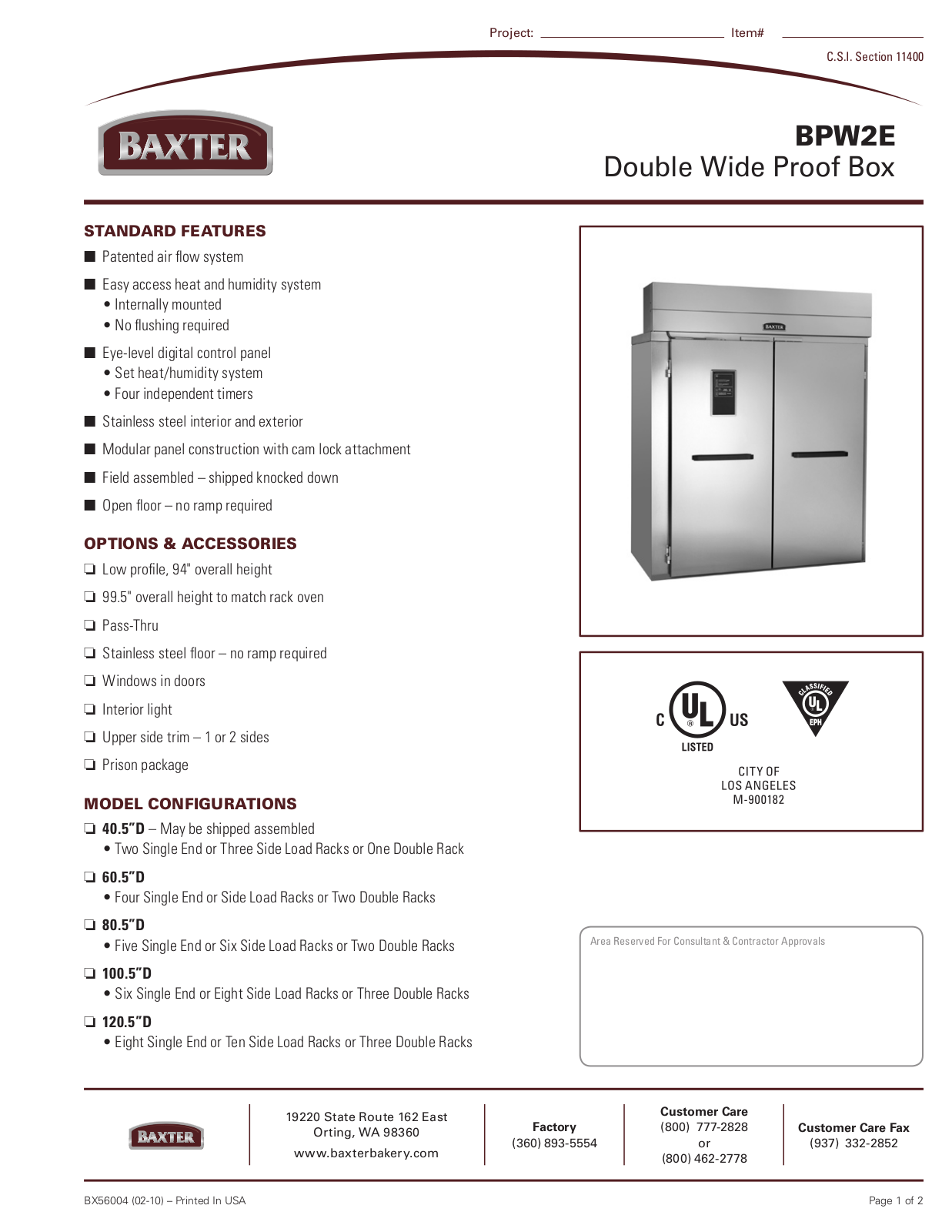 Mannhart BPW2E Specifications