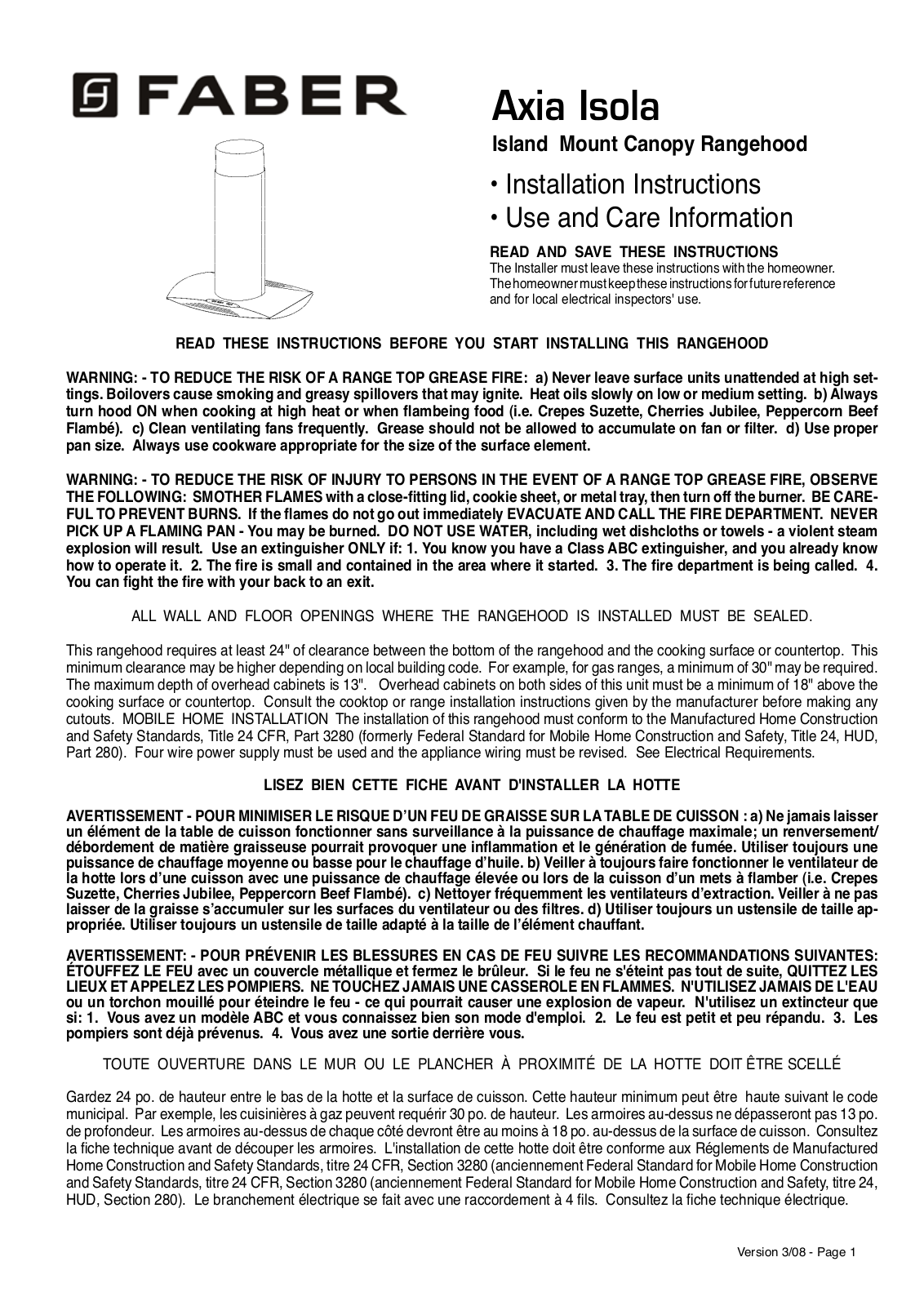 Faber Island Mount Canopy Rangehood User Manual