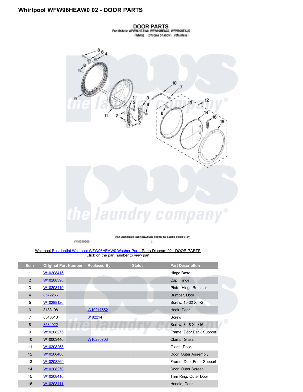 Whirlpool WFW96HEAW0 Parts Diagram