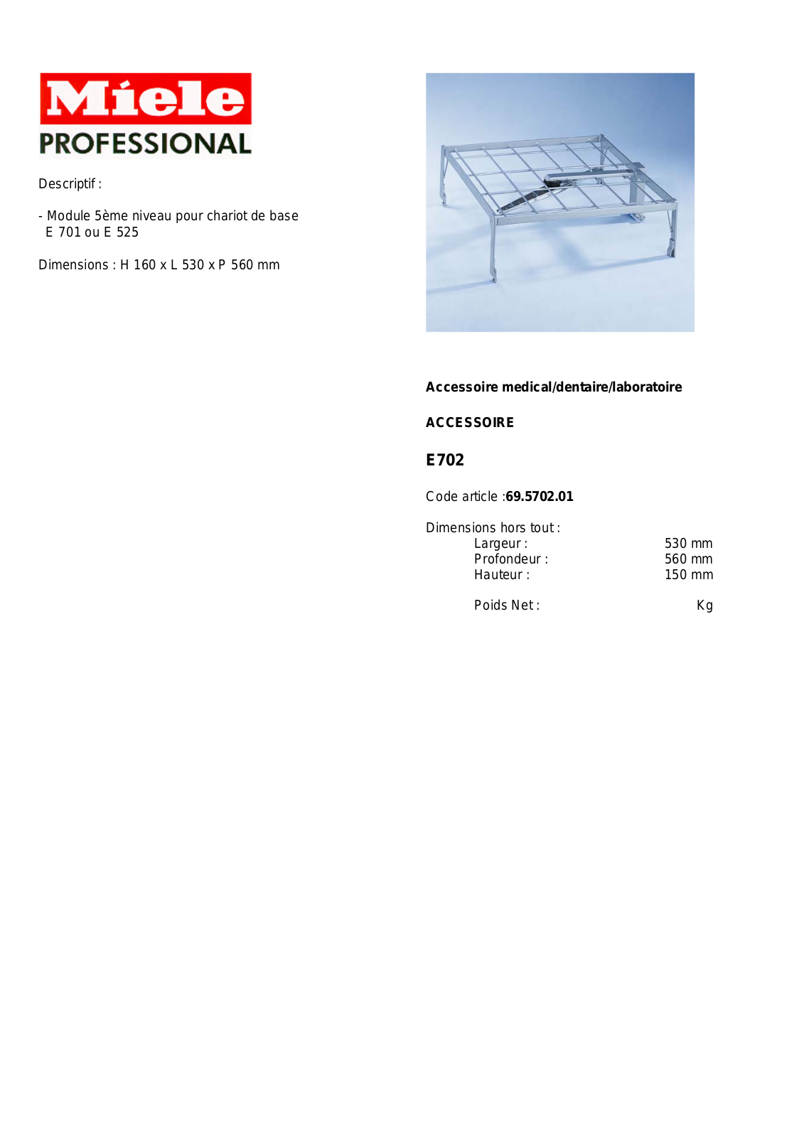 MIELE E 702 DESCRIPTIF User Manual