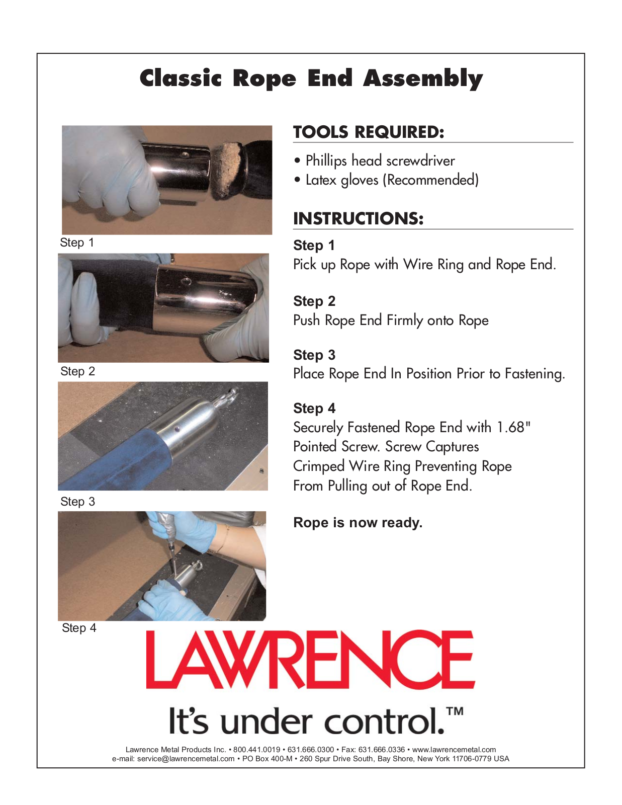 Lawrence CLASSIC ROPE ASSEMBLY User Manual