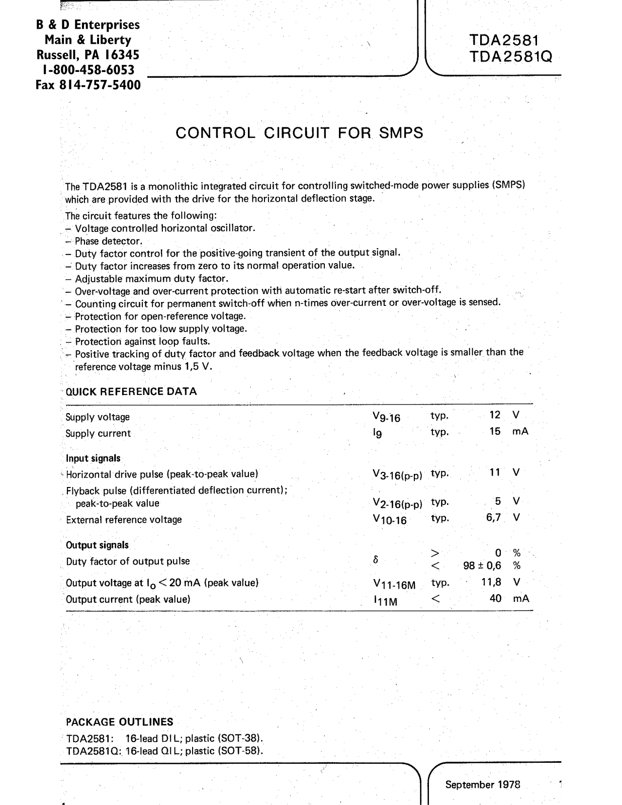 Philips TDA2581, TDA2581Q Datasheet