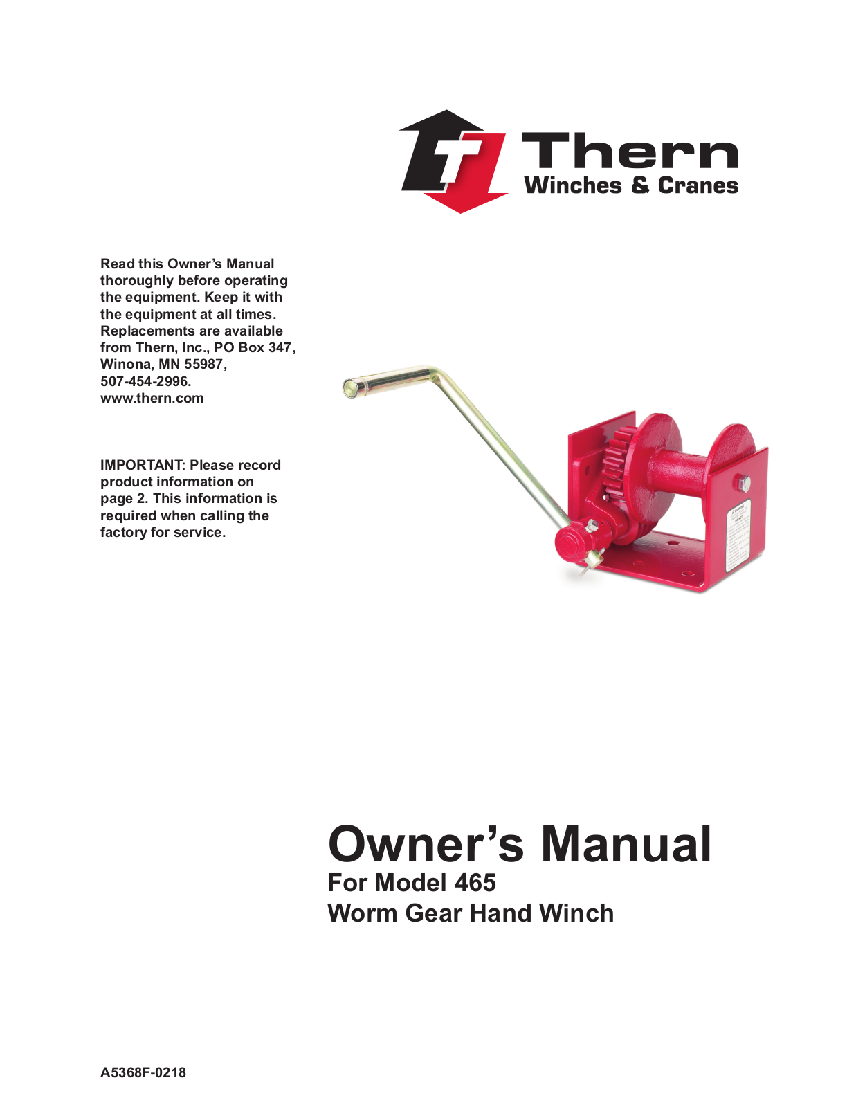 Thern 465 Owner's Manual