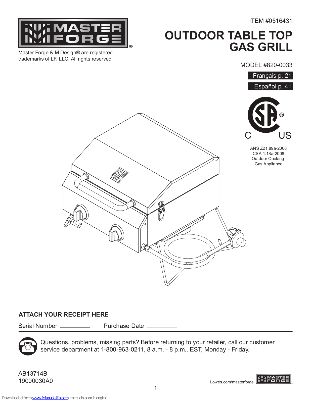 Master Forge 820-0033 Owner's Manual