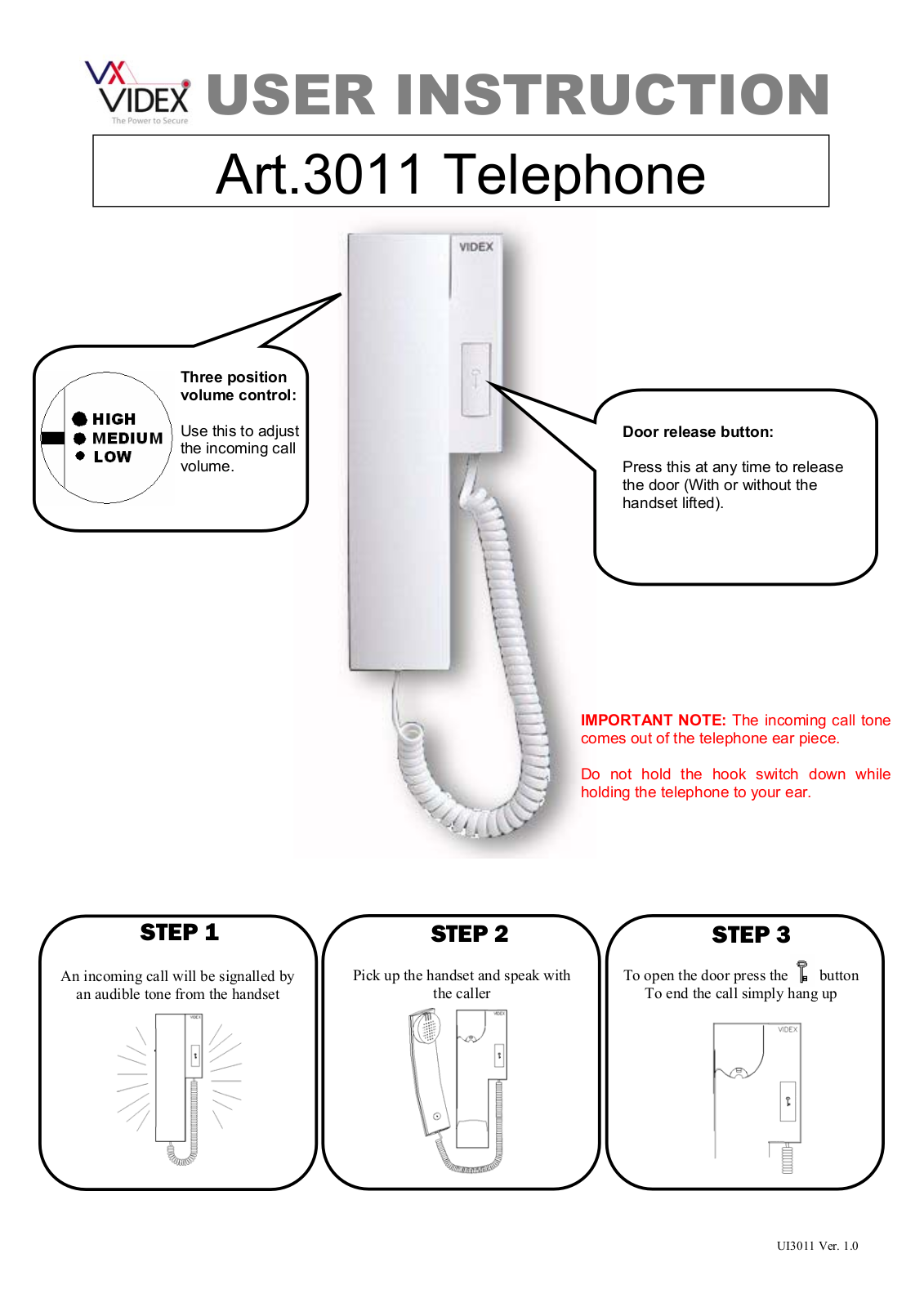 Videx Security 3011 Instruction Manual