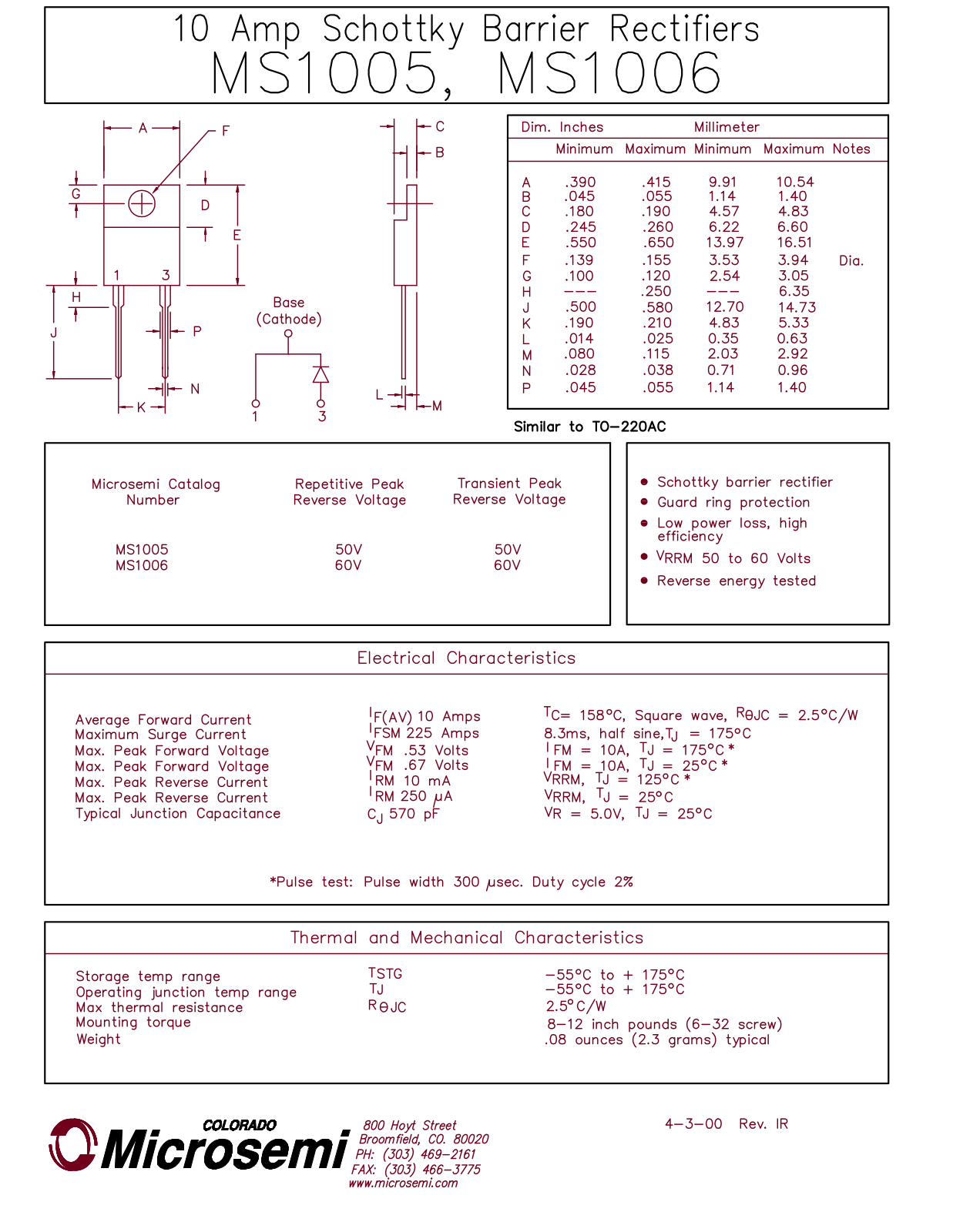 Microsemi Corporation MS1005 Datasheet