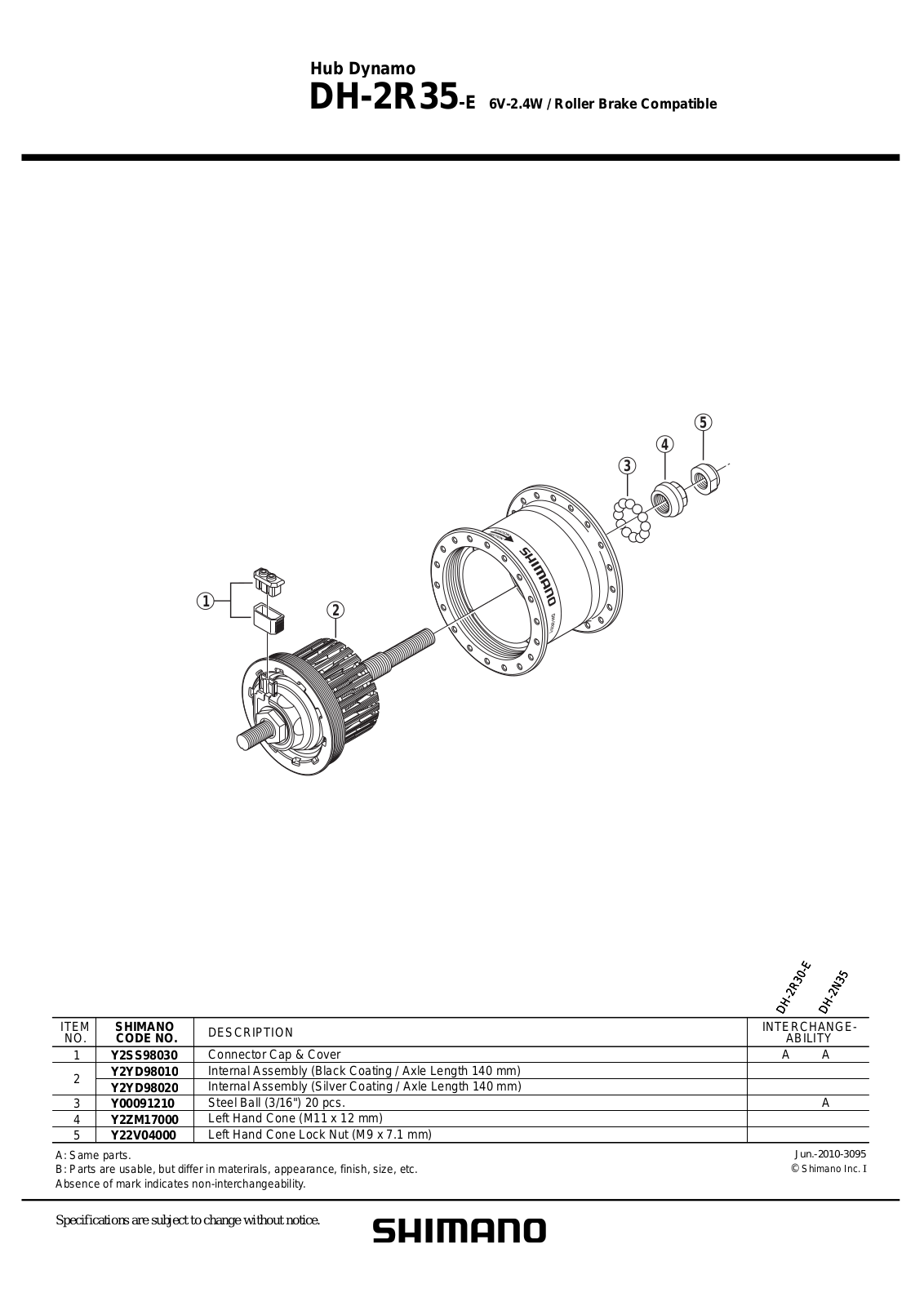 Shimano DH-2R35-E PARTS LIST