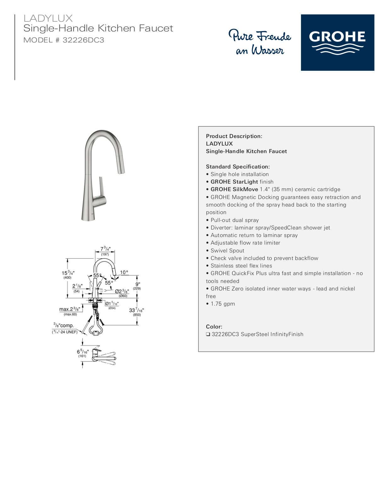 GROHE 32226DC3 Specification Sheet - ManualMachine.com