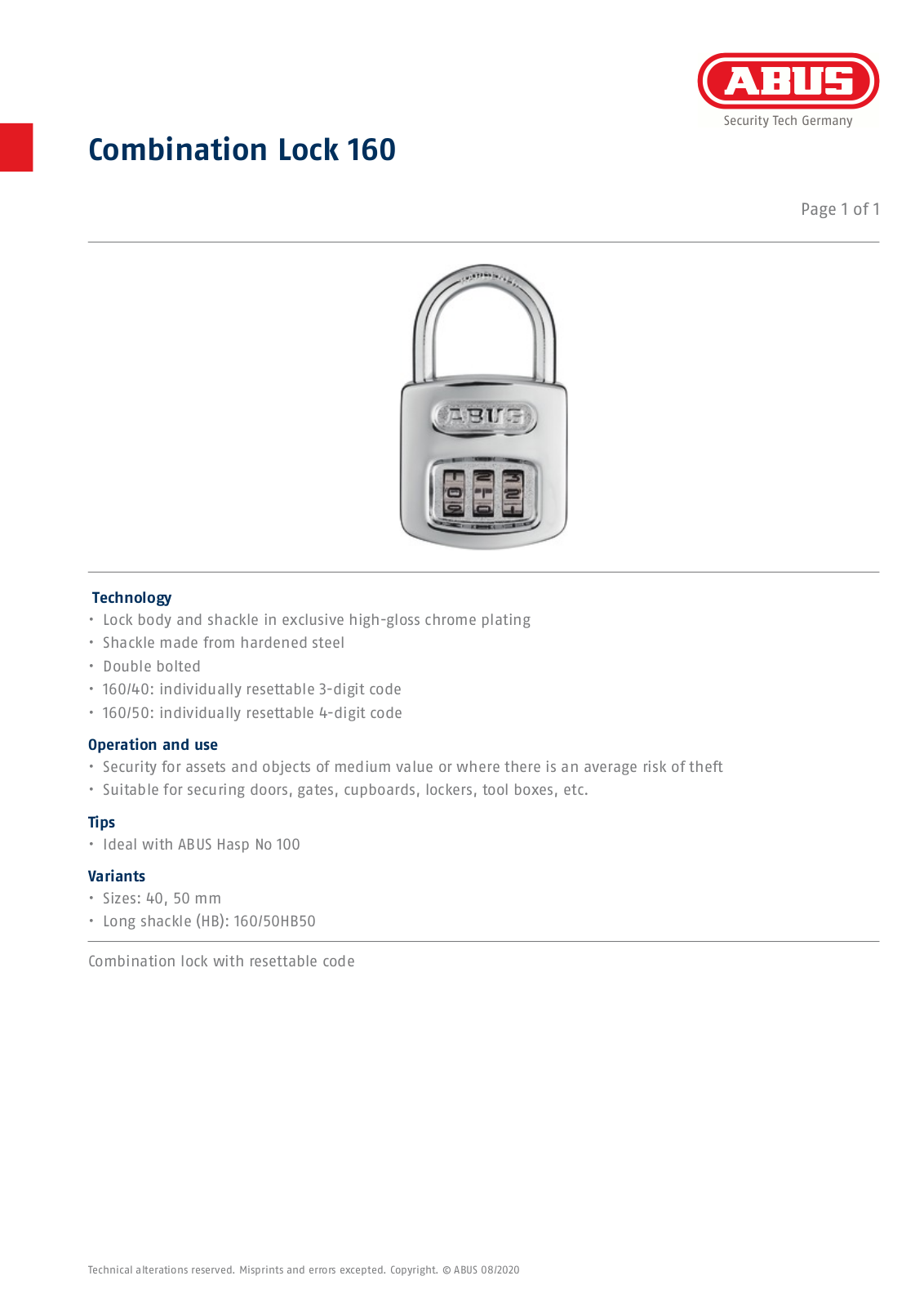 ABUS Combination Lock 160 Service Manual