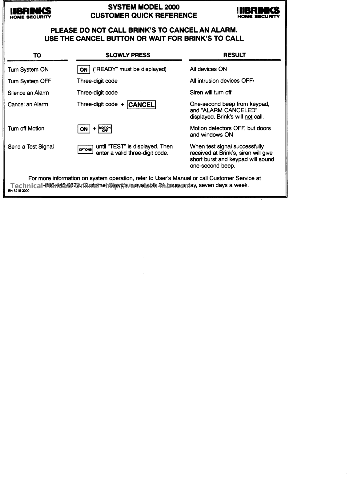 Brinks BHS-2000 User Manual