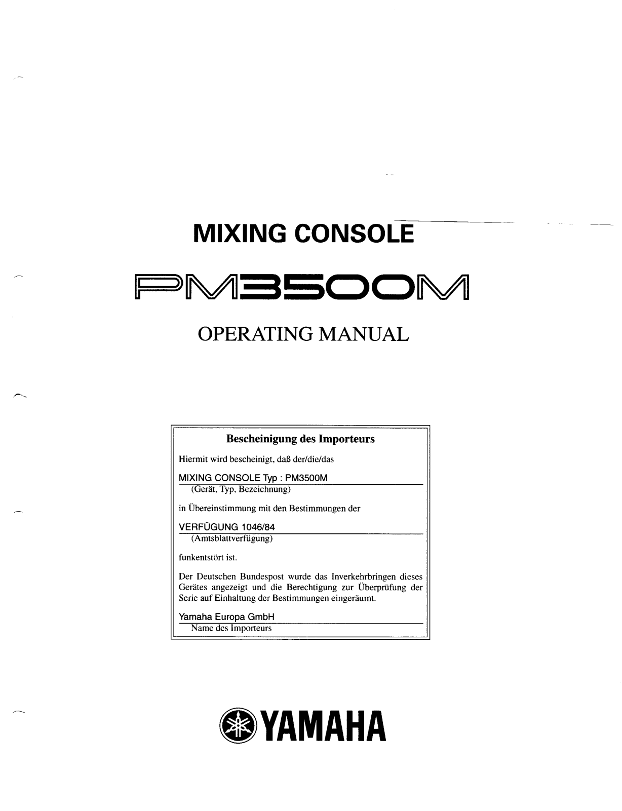 YAMAHA PM3500M User Manual