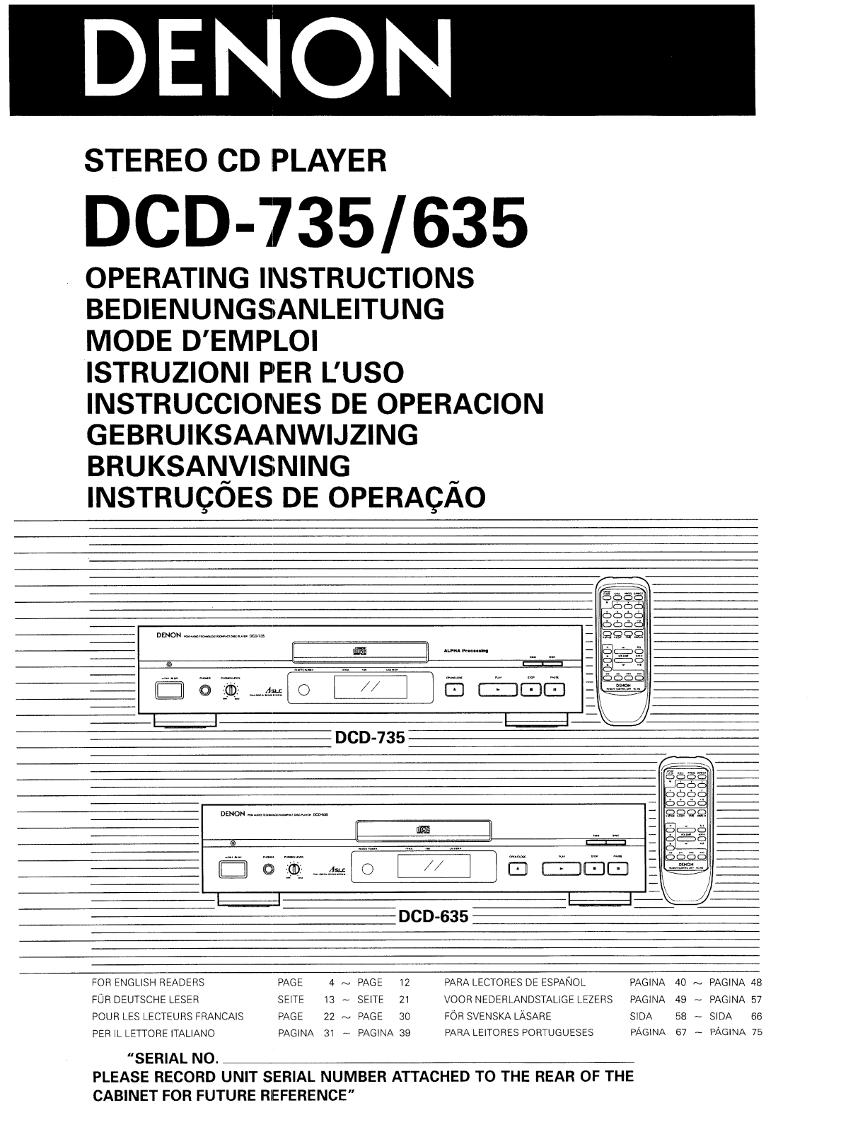 Denon DCD-635 Owner's Manual
