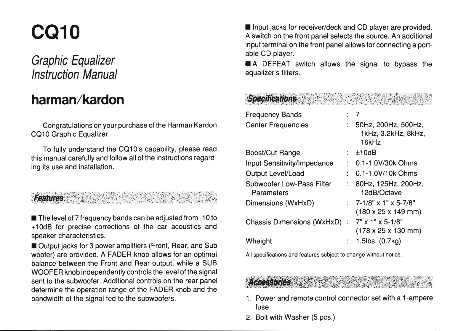 Harman kardon CQ10 User Manual