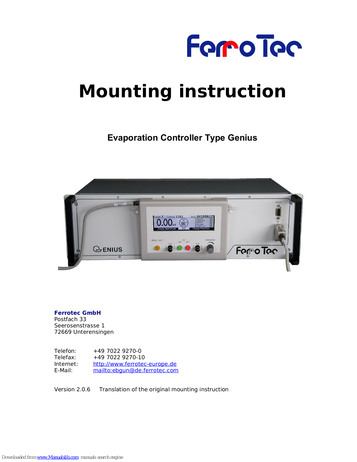 ferrotec genius Mounting Instructions - ManualMachine.com