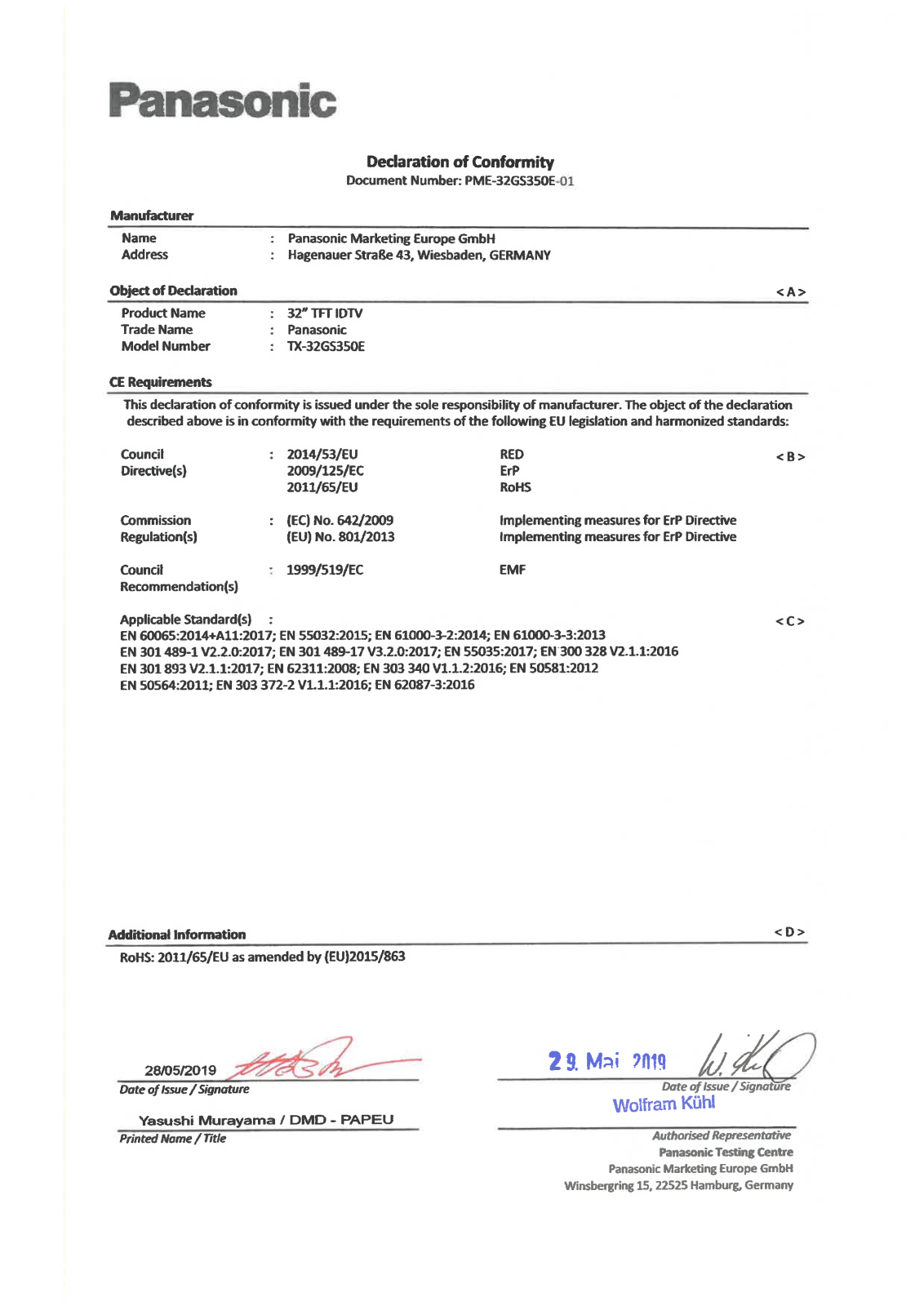 Panasonic TX-32GS350E User Manual