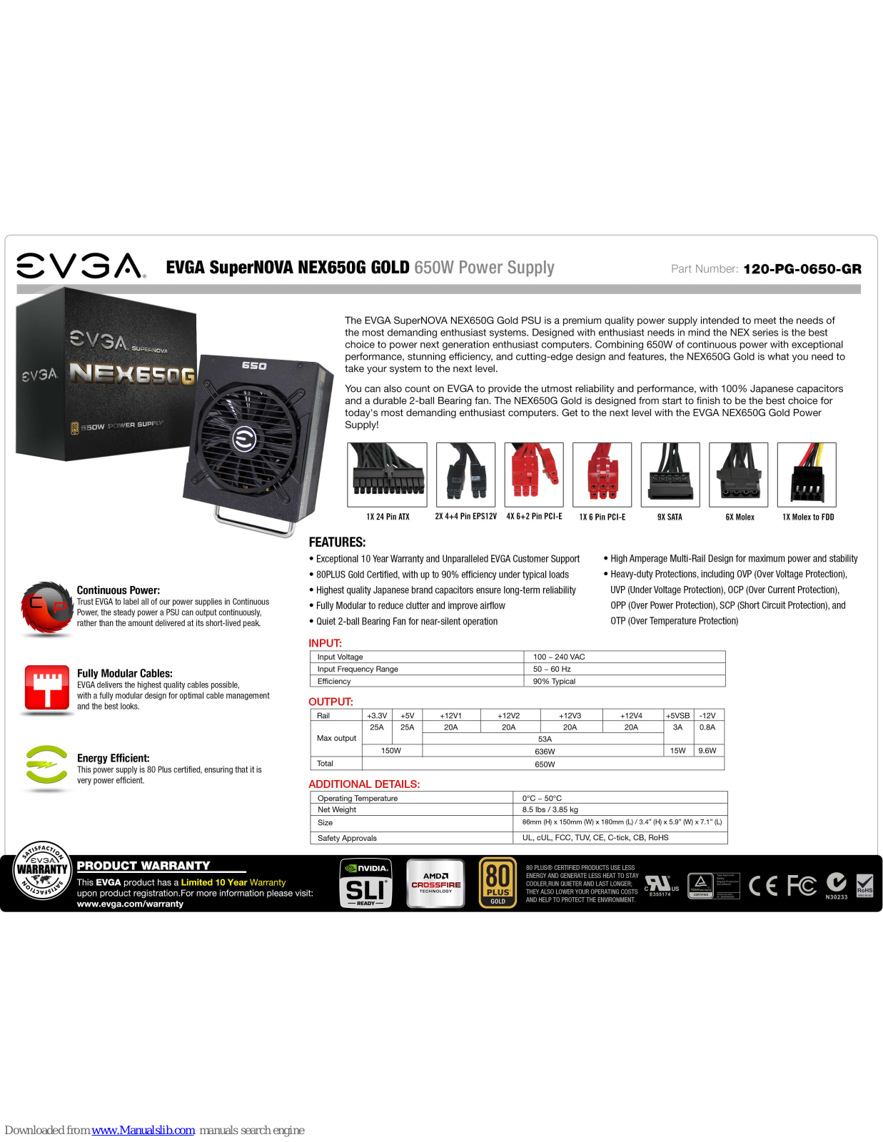 EVGA SuperNOVA NEX650G GOLd Specifications - ManualMachine.com