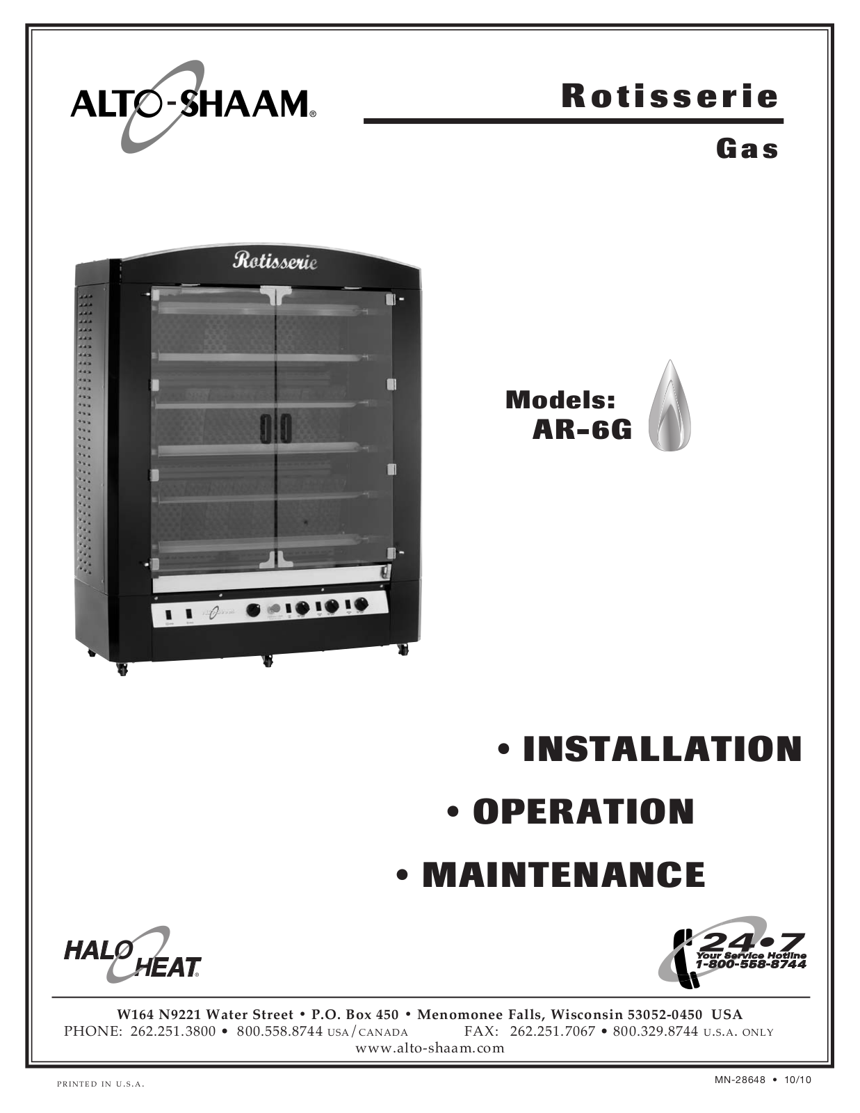 Alto-Shaam AR-6G User Manual