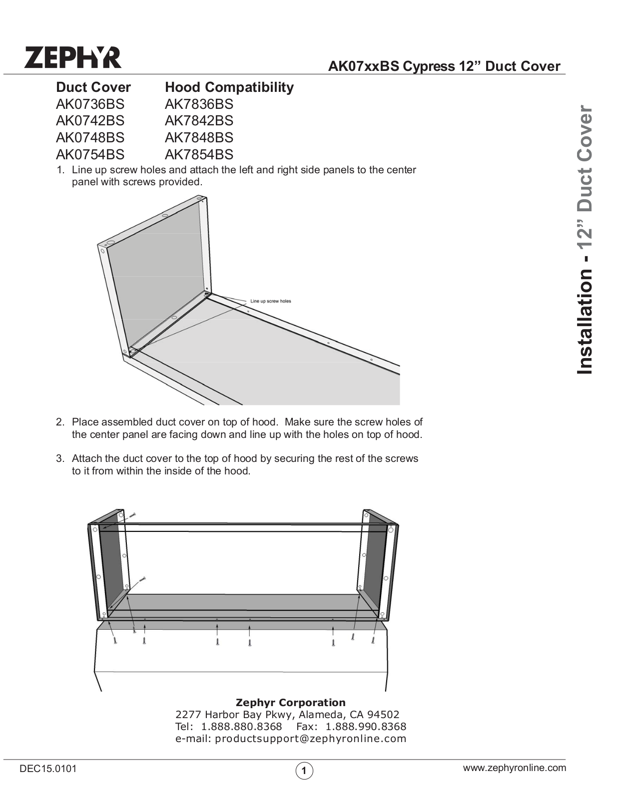 Zephyr AK7854BS User Manual