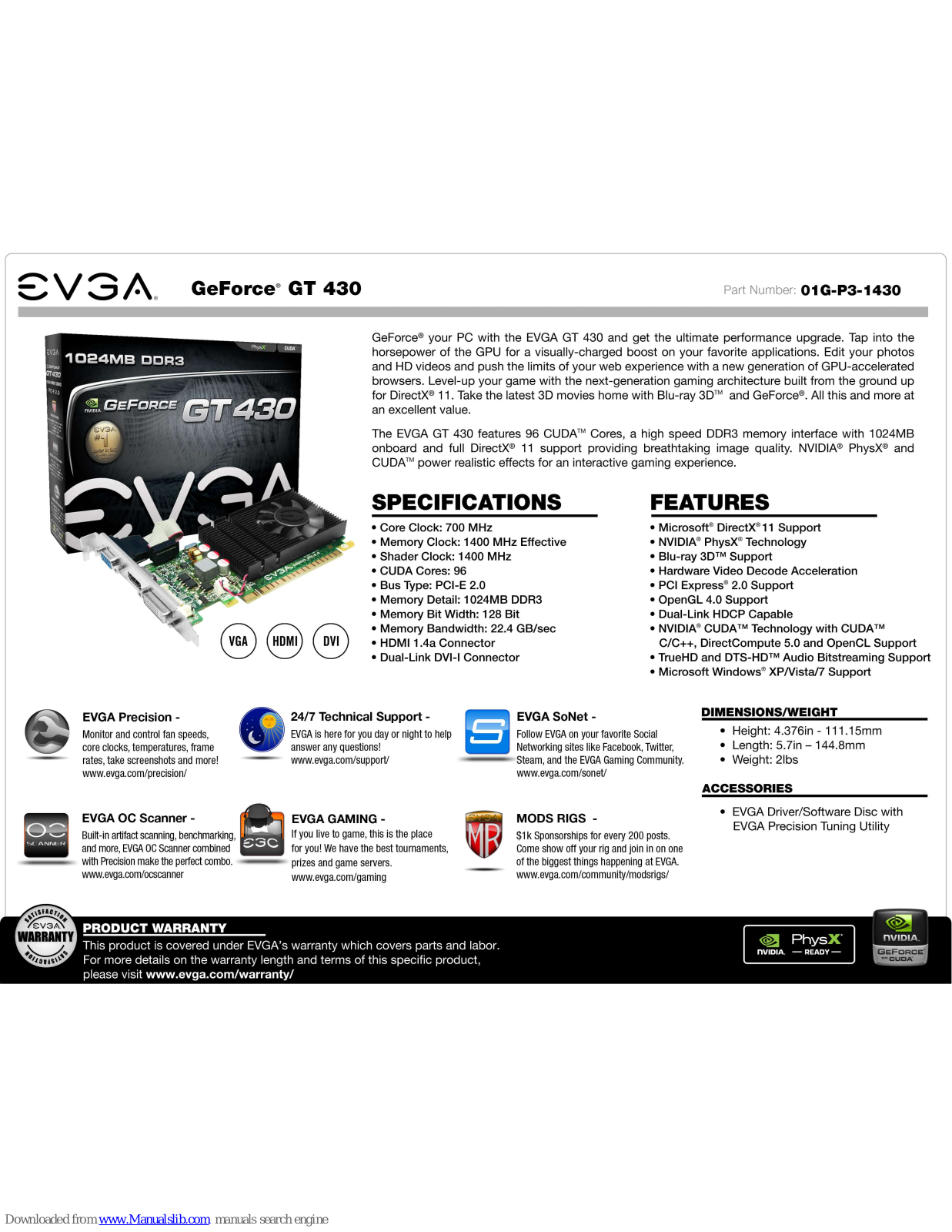 EVGA GeForce GT 430 Specifications - ManualMachine.com