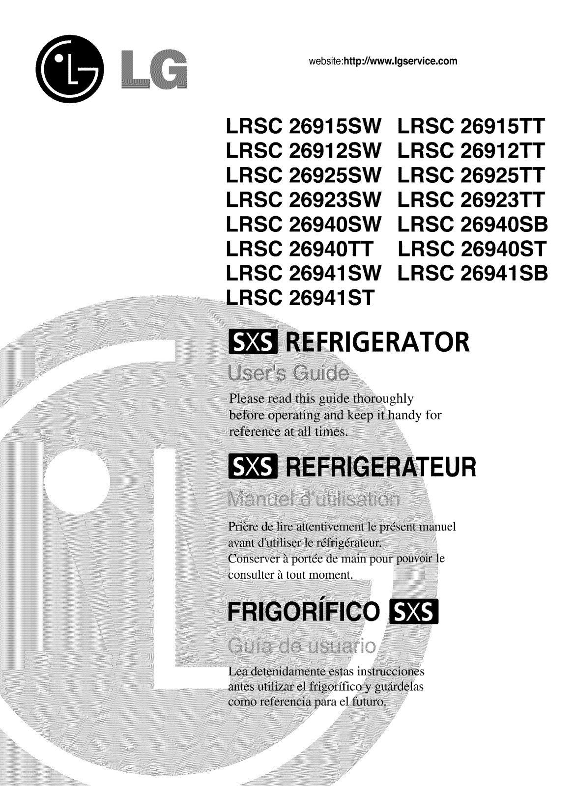 LG LRSC26940SW, LRSC26912SW, LRSC26912TT, LRSC26915SW, LRSC26915TT Owner’s Manual