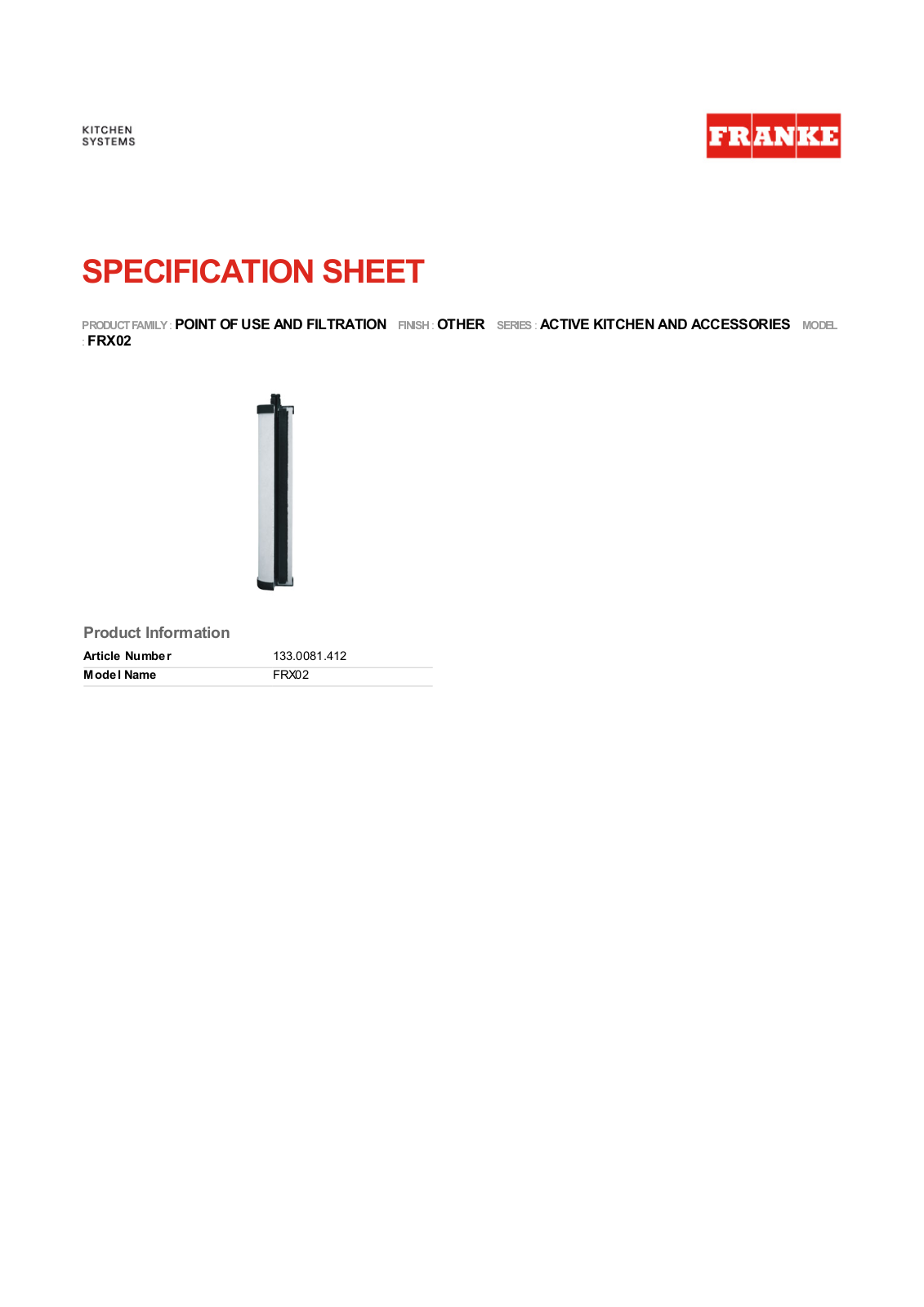 Franke Foodservice FRX02 User Manual