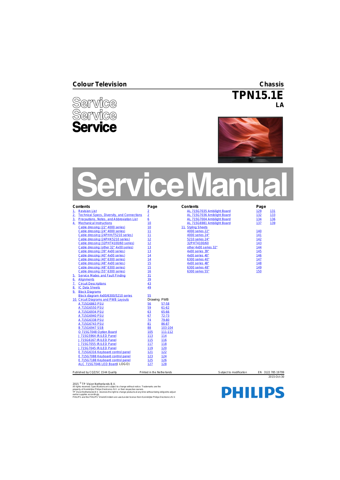 Philips 22PFT4000/12, 24PHT4000/12, 22PFH4000/88, 24PHK4000/12, 24PHH5210/88 Service Manual