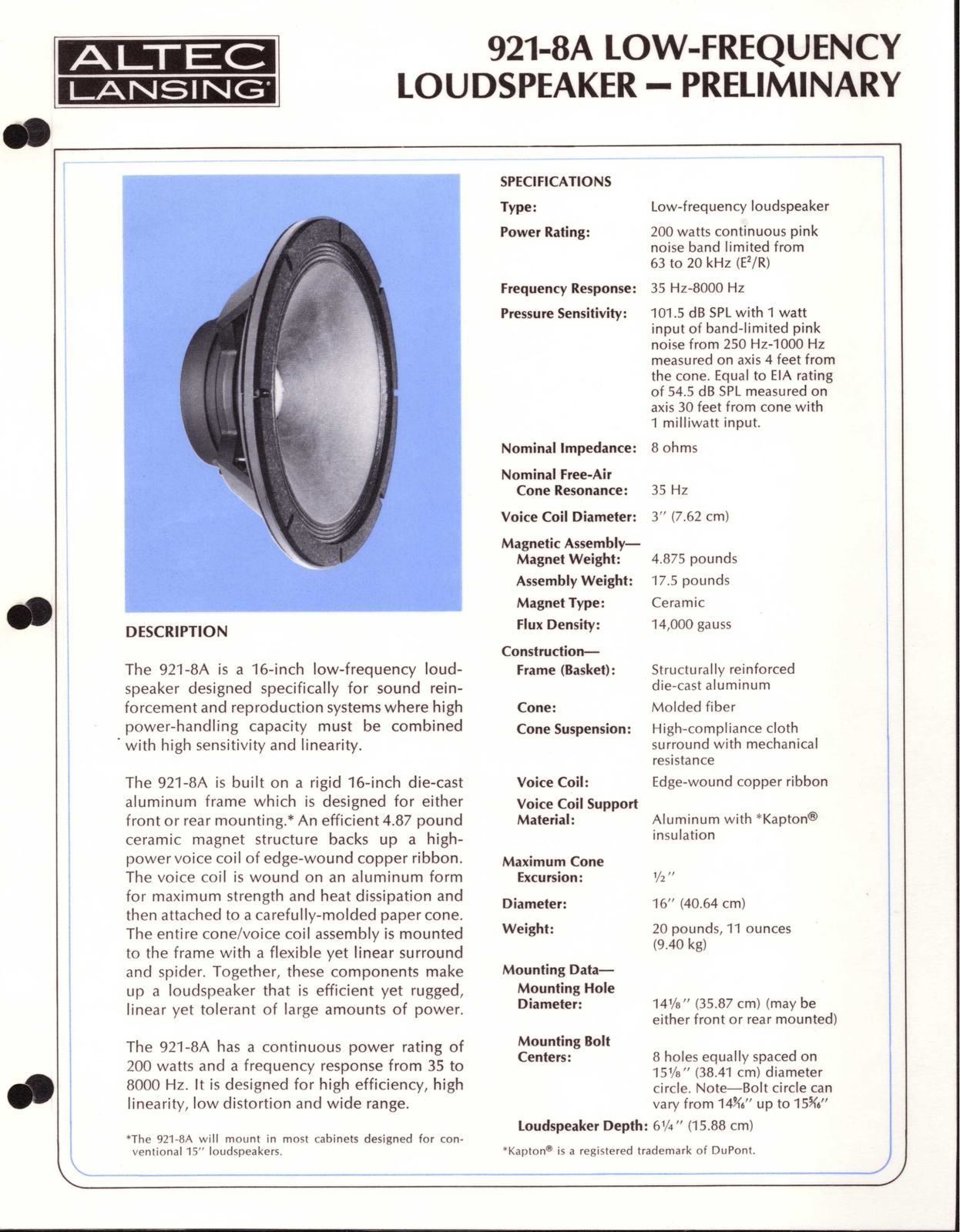 Altec lansing 921-8A User Manual