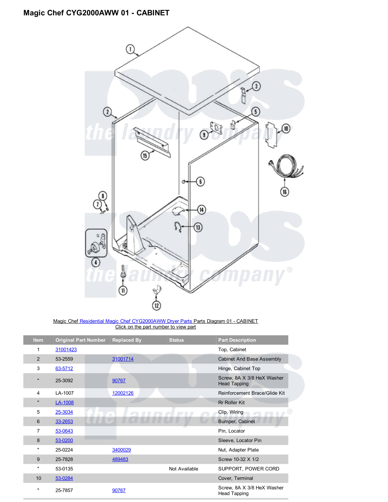 Magic Chef CYG2000AWW Parts Diagram