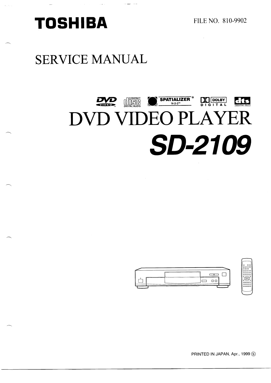 Toshiba SD-2109 Service manual