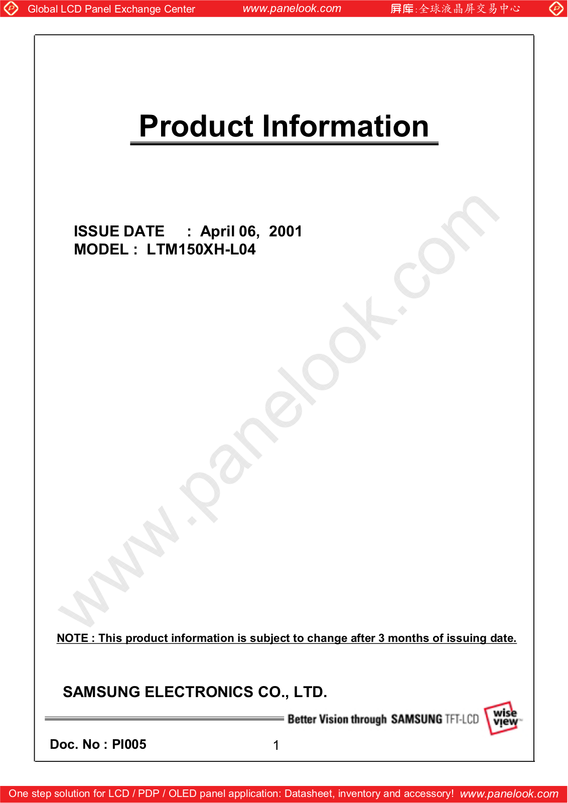 SAMSUNG LTM150XH-L04 Specification