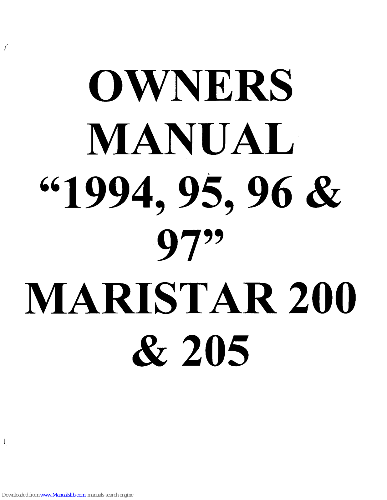 MasterCraft Maristar 200 (1995), Maristar 205 (1995), Maristar 200 (1996), Maristar 205 (1996), Maristar 200 (1997) Owner's Manual