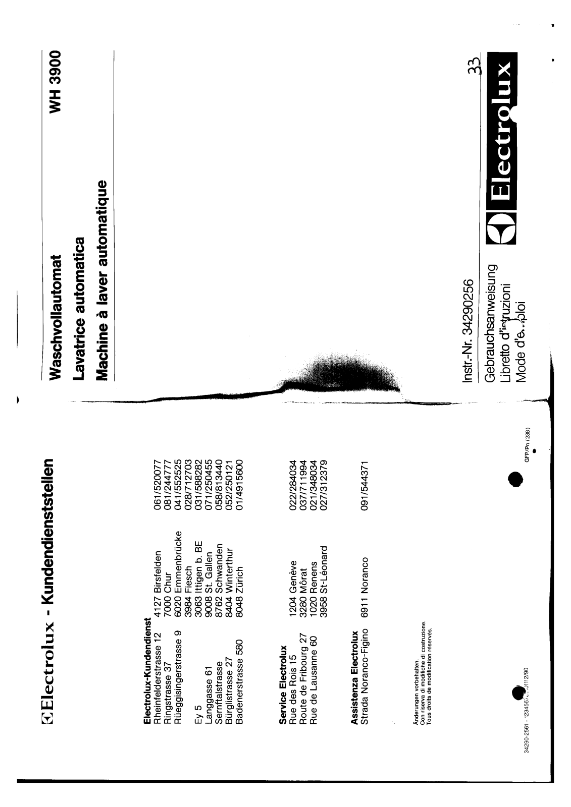 electrolux WH3900 User Manual