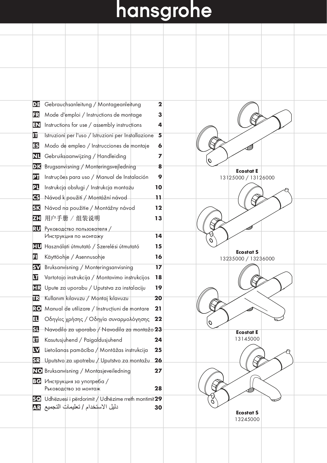 Hansgrohe 13125000, 13126000, 13235000, 13245000, 13236000 Instructions For Use/assembly Instructions