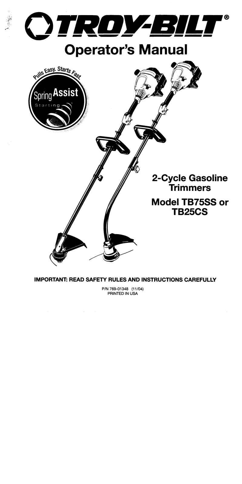 Troy-Bilt TB25CS, TB75SS User Manual