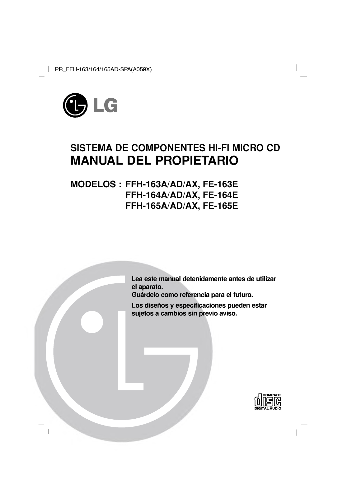 Lg FFH-164A, FFH-163A, FFH-165A, FE-163E, FE-164E User Manual