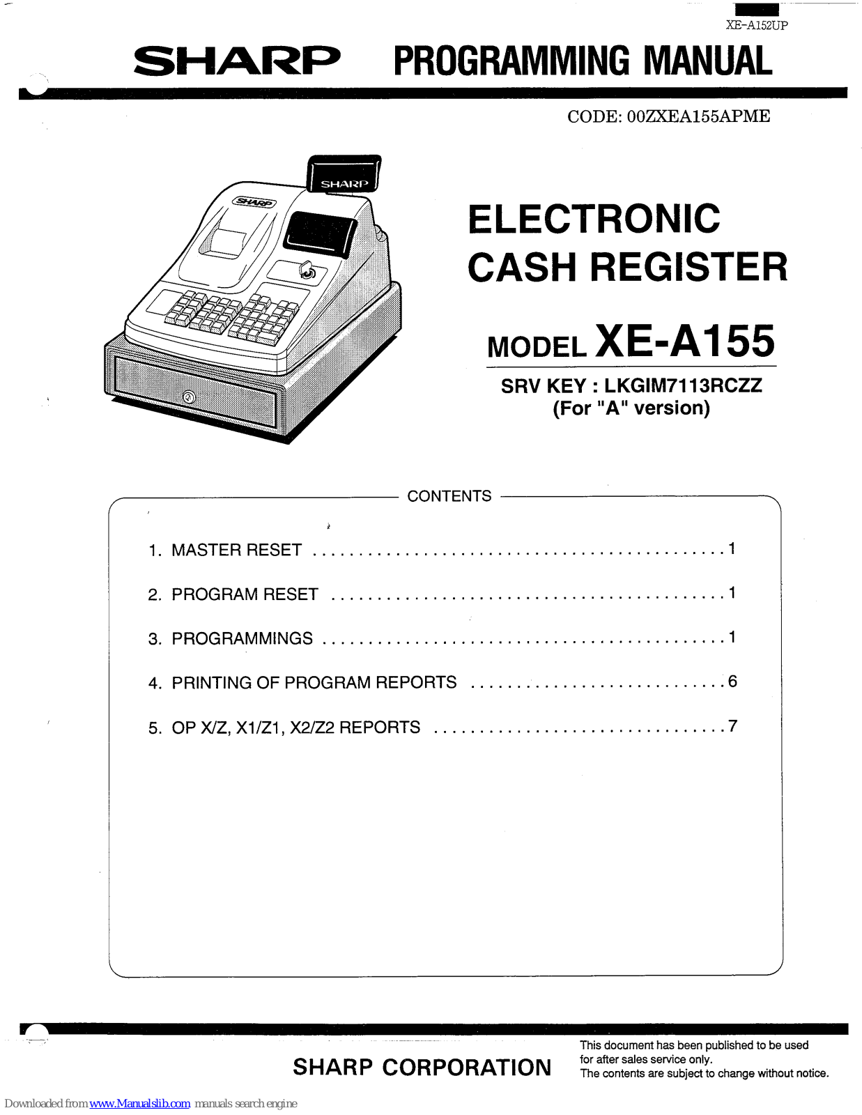 Sharp XE-A155 Programming Manual